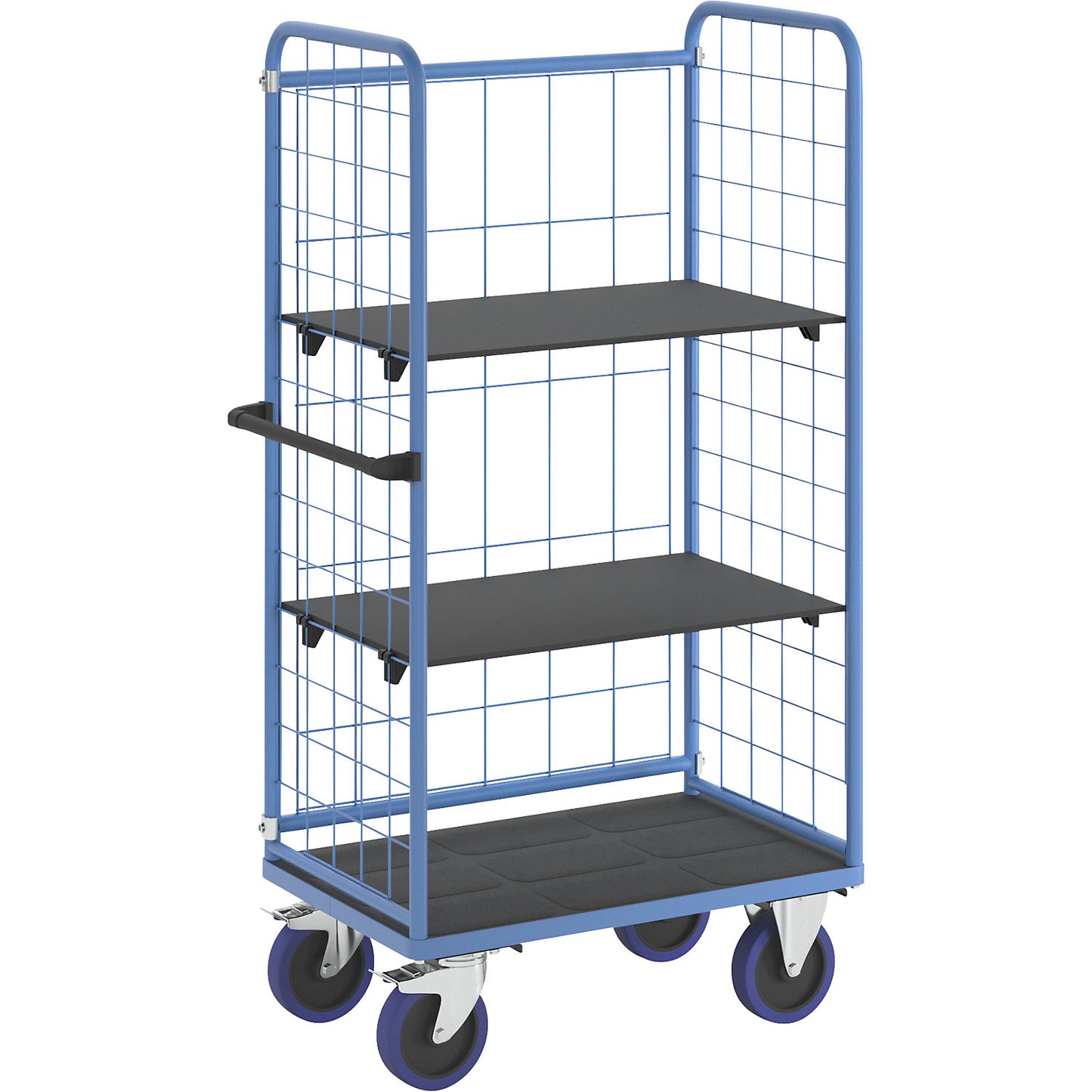 Shelf truck, with mesh panels on three sides, platform LxW 940 x 730 mm, 3 levels.