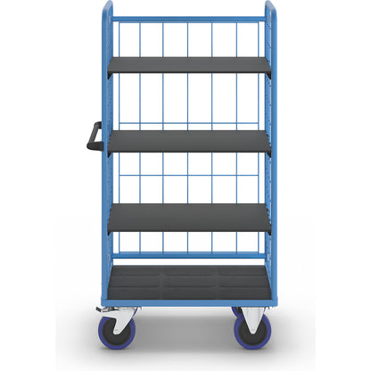 Shelf truck, with mesh panels on three sides, platform LxW 940 x 730 mm, 4 levels.