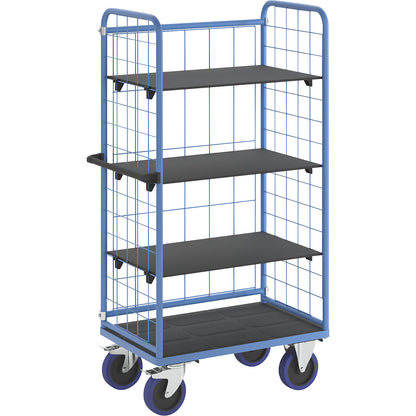 Shelf truck, with mesh panels on three sides, platform LxW 940 x 730 mm, 4 levels.