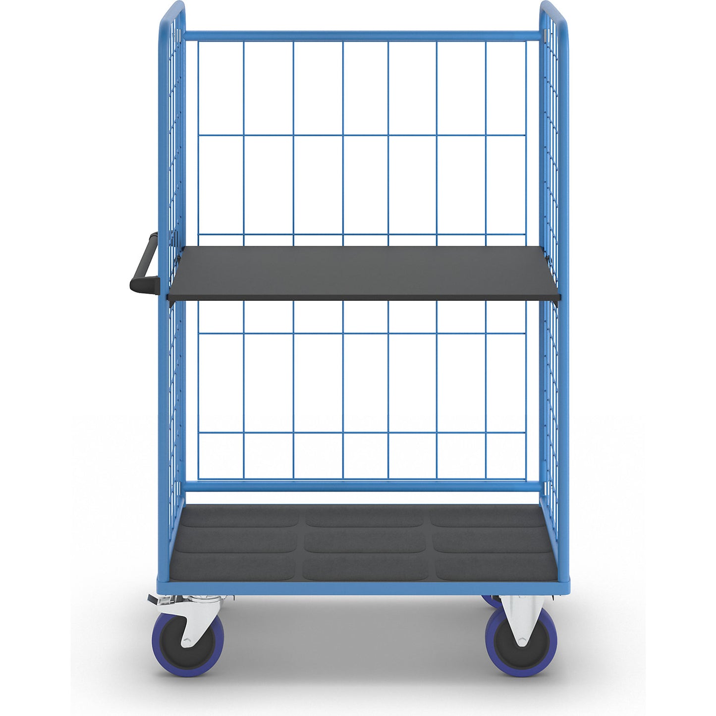 Shelf truck, with mesh panels on three sides, platform LxW 1140 x 730 mm, 2 levels.