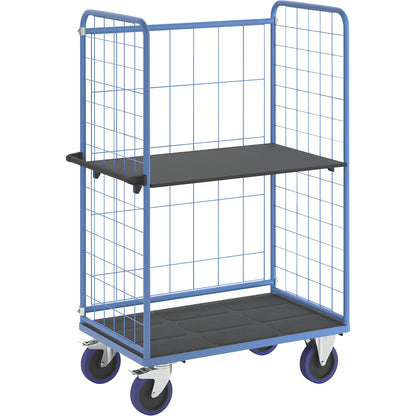 Shelf truck, with mesh panels on three sides, platform LxW 1140 x 730 mm, 2 levels.