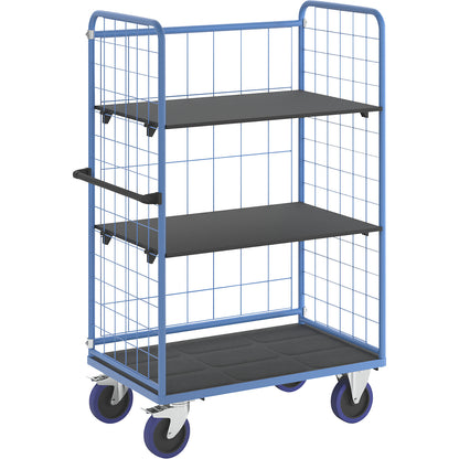 Shelf truck, with mesh panels on three sides, platform LxW 1140 x 730 mm, 3 levels.