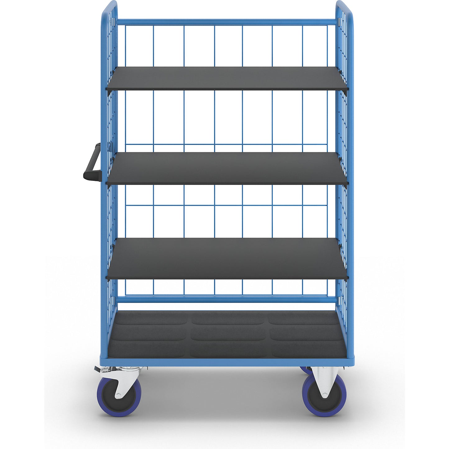 Shelf truck, with mesh panels on three sides, platform LxW 1140 x 730 mm, 4 levels.