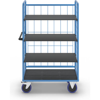 Shelf truck, with mesh panels on three sides, platform LxW 1140 x 730 mm, 4 levels.