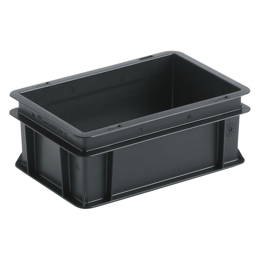 ESD stacking container, PP, black, LxWxH 300 x 200 x 220 mm, 9 litres, pack of 8.