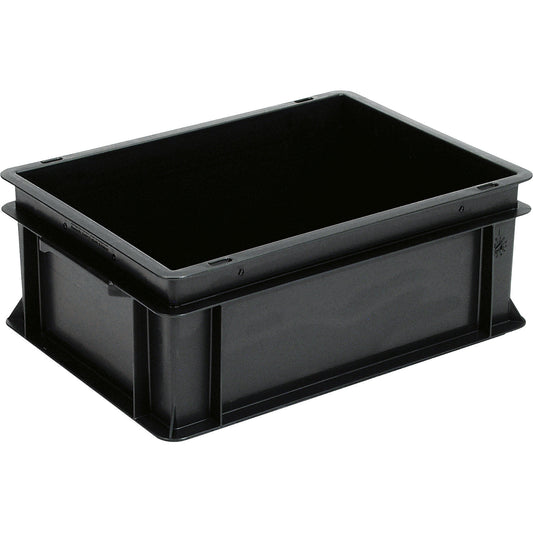 ESD stacking container, PP, black, LxWxH 400 x 300 x 170 mm, 15 l, pack of 4.