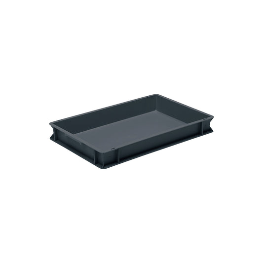 ESD stacking container, PP, black, LxWxH 600 x 400 x 75 mm, 14 l, pack of 4.