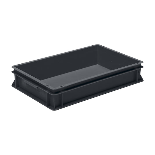 ESD stacking container, PP, black, LxWxH 600 x 400 x 120 mm, 20 l, pack of 4.