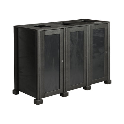 Outdoor waste collector, 100% recycled materials, grey, capacity 240 l, 3-compartment collector.