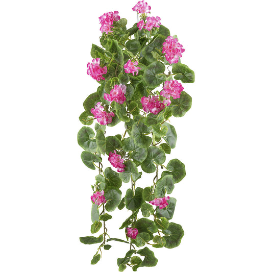 Artificial Geranium hanging plant, foliage colour pink, height 800 mm.
