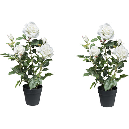 Artificial plant rose bush, plastic pot, pack of 2, height 580 mm, white.