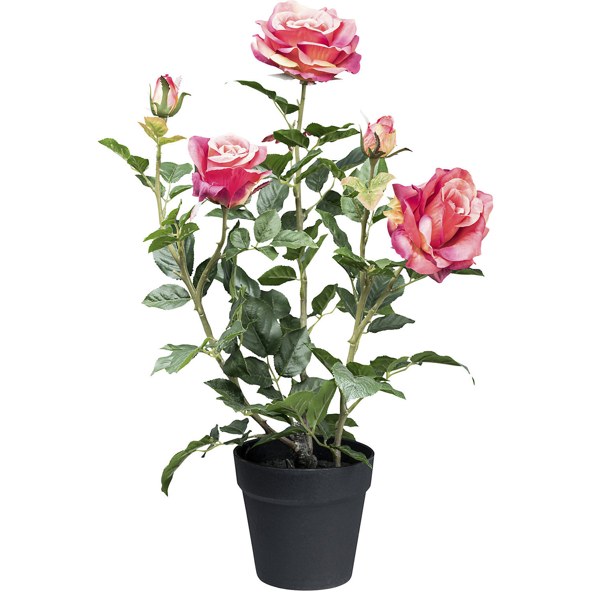 Artificial plant rose bush, plastic pot, pack of 2, height 580 mm, pink.