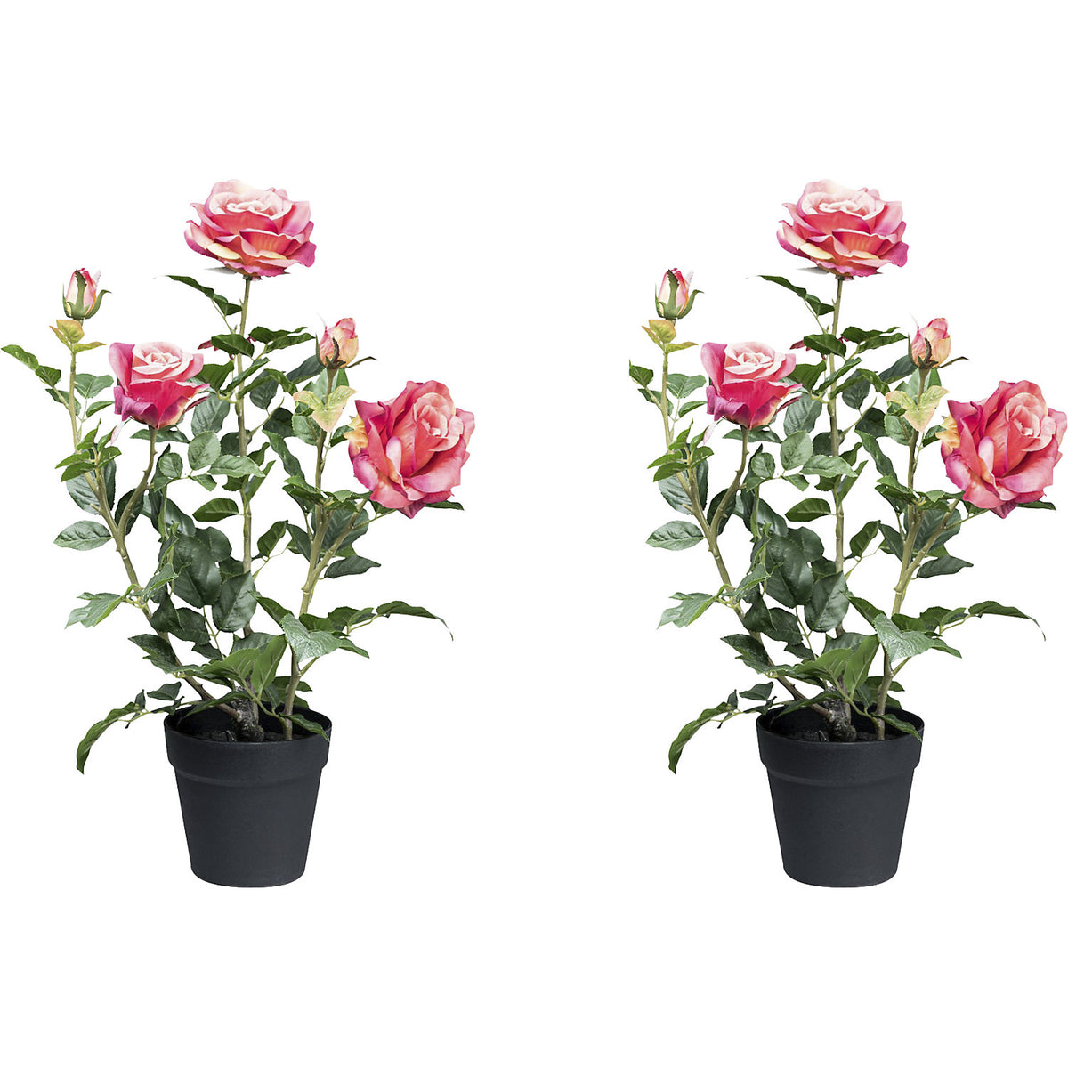 Artificial plant rose bush, plastic pot, pack of 2, height 580 mm, pink.