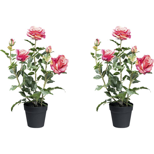 Artificial plant rose bush, plastic pot, pack of 2, height 580 mm, pink.