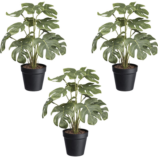 Artificial plant split-leaf Philodendron, plastic pot, pack of 3, height 380 mm.