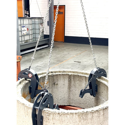 Manhole ring clamp, gripping range 100 - 220 mm, max. load 5000 kg, with 2.50 m chain.