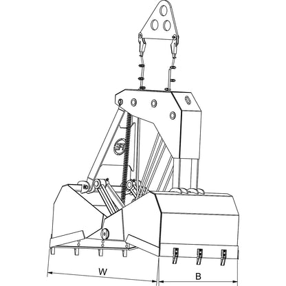 Single-rope grab, gripping range 1950 mm, max. load 2400 kg, 1200 l.