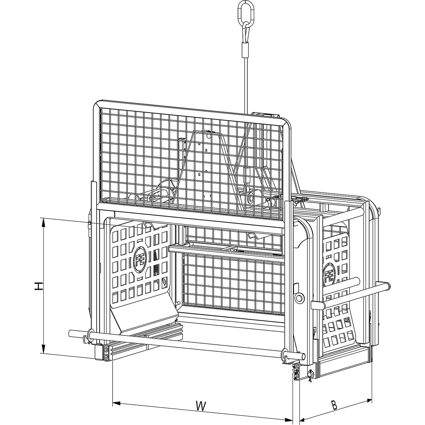 Crane grab, double-acting lever arm, max. load 1400 kg, WxH 720 x 720 mm.