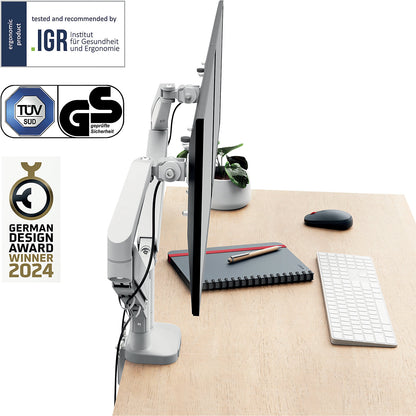 Ergo Space-Saving Dual Monitor Arm, max. load 9 kg, light grey.