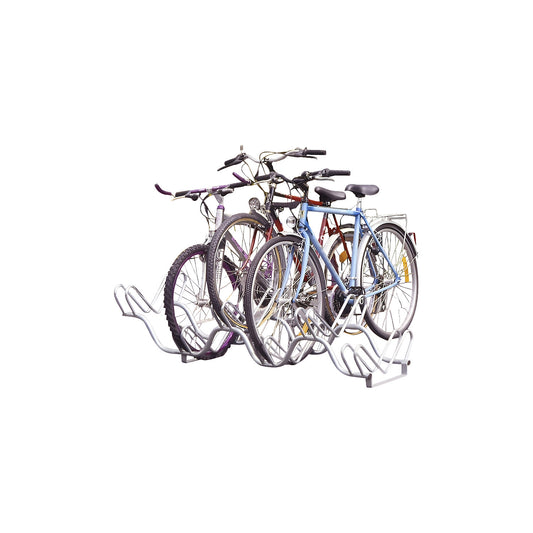 Bicycle stand on 2 levels side by side, 6 parking spaces, metal look.