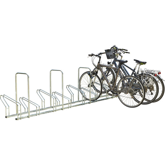 Bicycle racks on two levels side by side, 8 parking spaces, metal look.