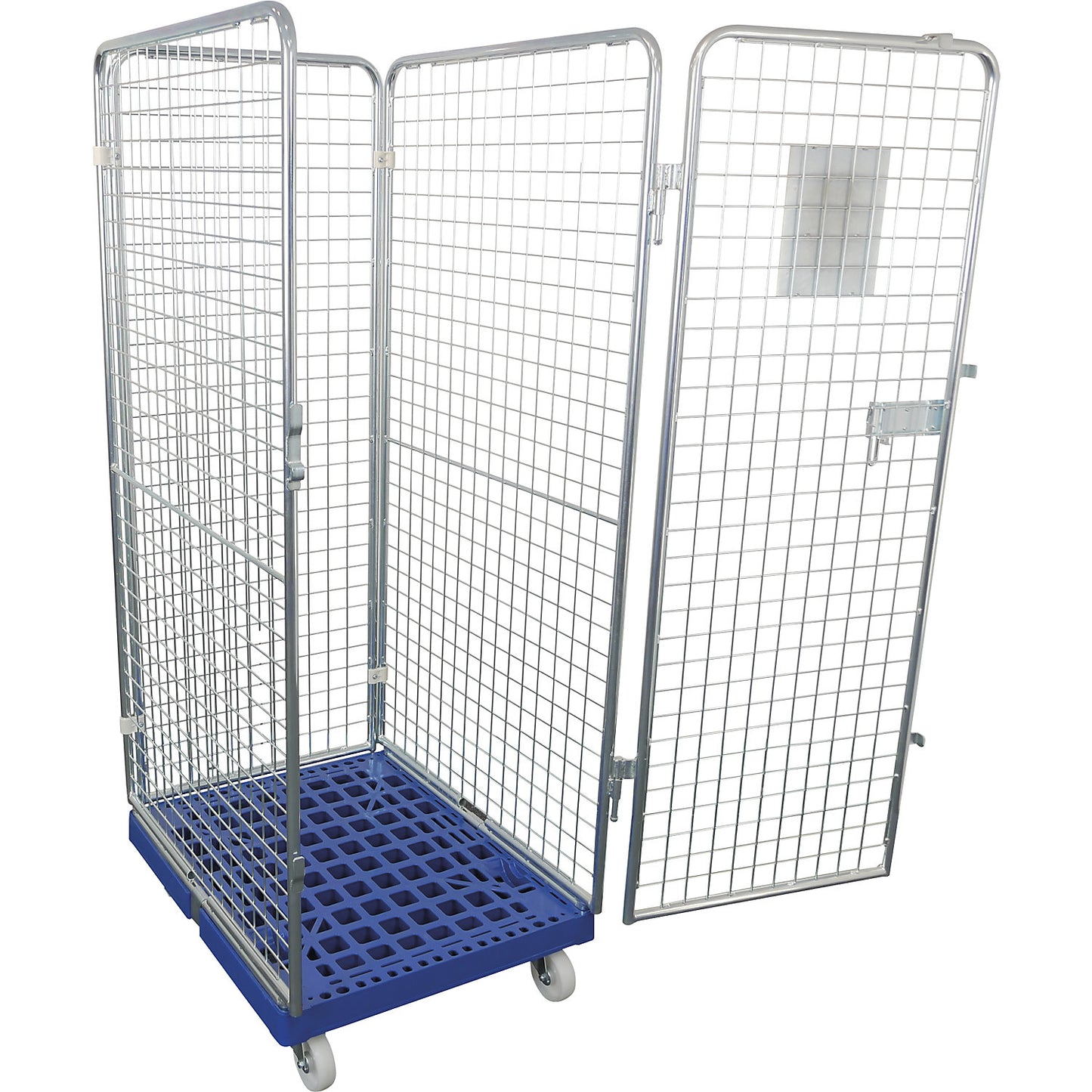 Roll container, 4-sided, height 1800 mm, 2 swivel castors, 2 fixed castors.