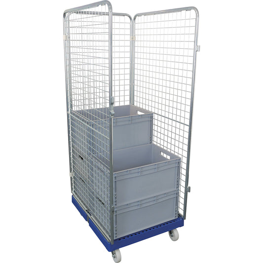 Roll container, 3-sided, height 1800 mm, 2 swivel castors, 2 fixed castors.