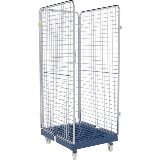 Roll container, 3-sided, height 1800 mm, 2 swivel castors with stop, 2 fixed castors.
