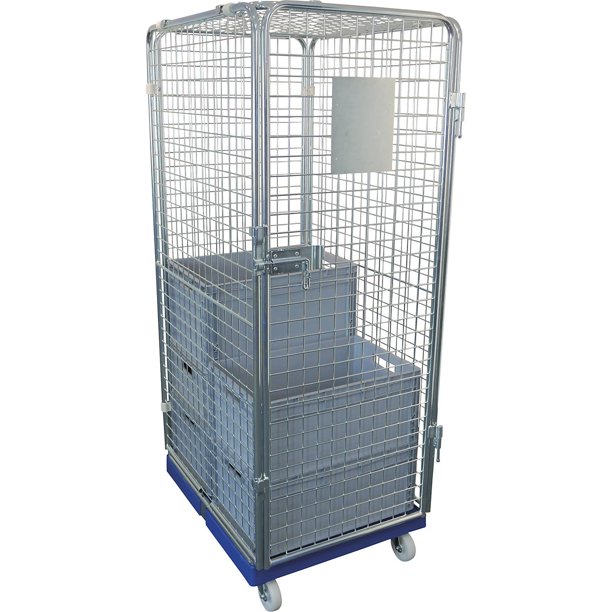 Roll container, 5-sided, height 1800 mm, 2 swivel castors, 2 fixed castors.