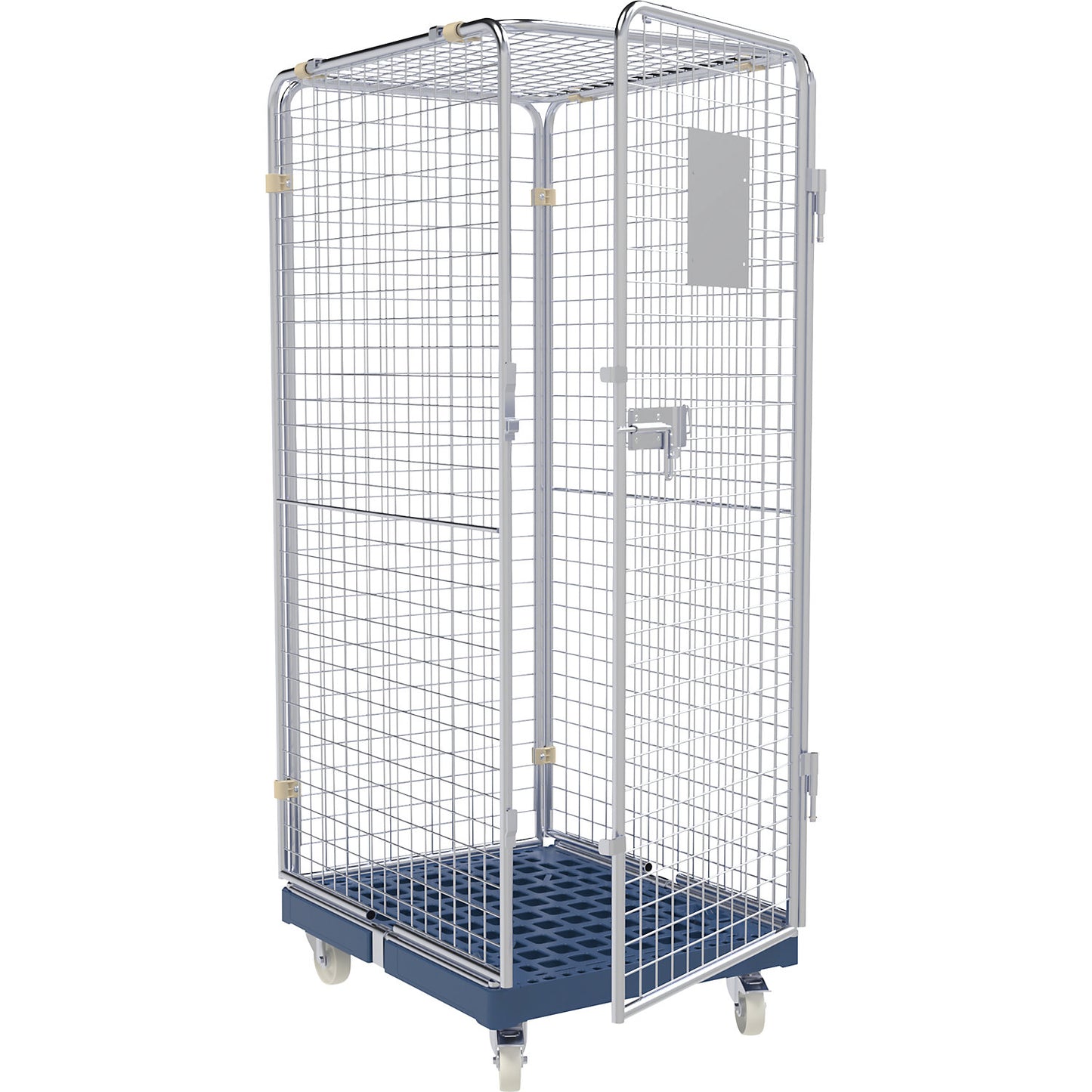 Roll container, 5-sided, height 1800 mm, 2 swivel castors with stop, 2 fixed castors.