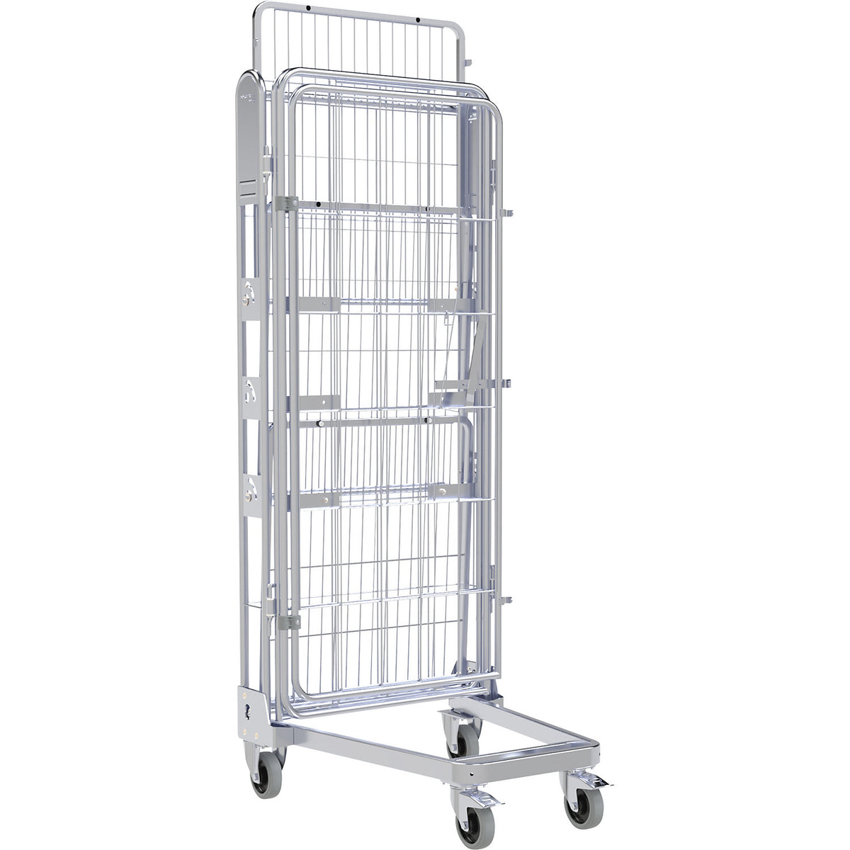 Roll container, 4-sided, steel dolly, H 1875 mm, 2 shelves.