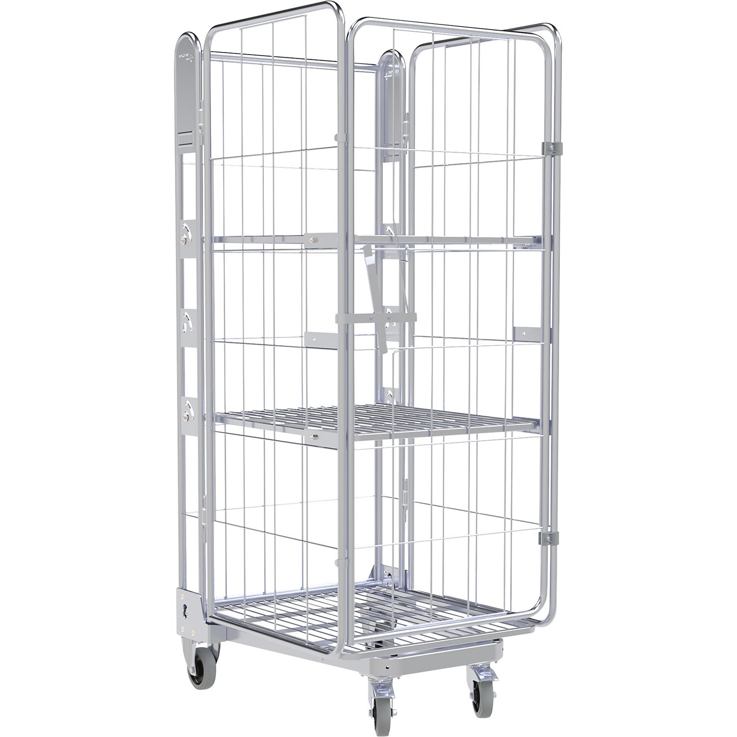 Roll container, 4-sided, steel dolly, H 1875 mm, 2 shelves.