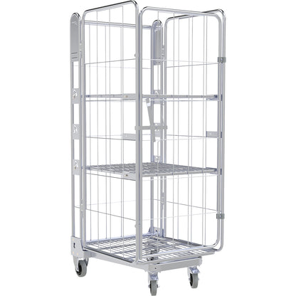 Roll container, 4-sided, steel dolly, H 1875 mm, 2 shelves.