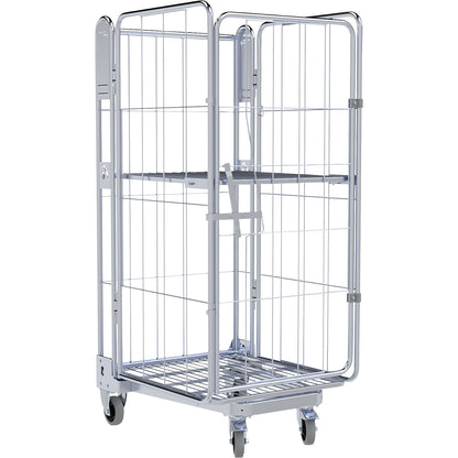 Roll container, 4-sided, steel dolly, H 1690 mm, 1 shelf.
