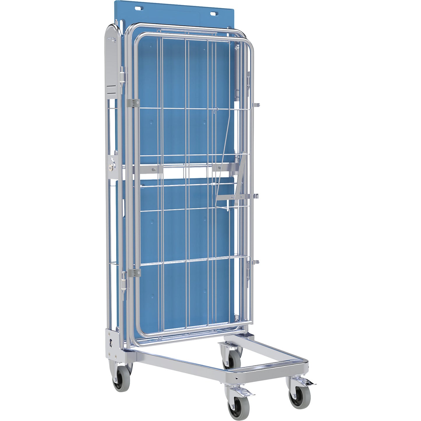 Roll container, 4-sided, plastic dolly, H 1690 mm, 1 shelf.