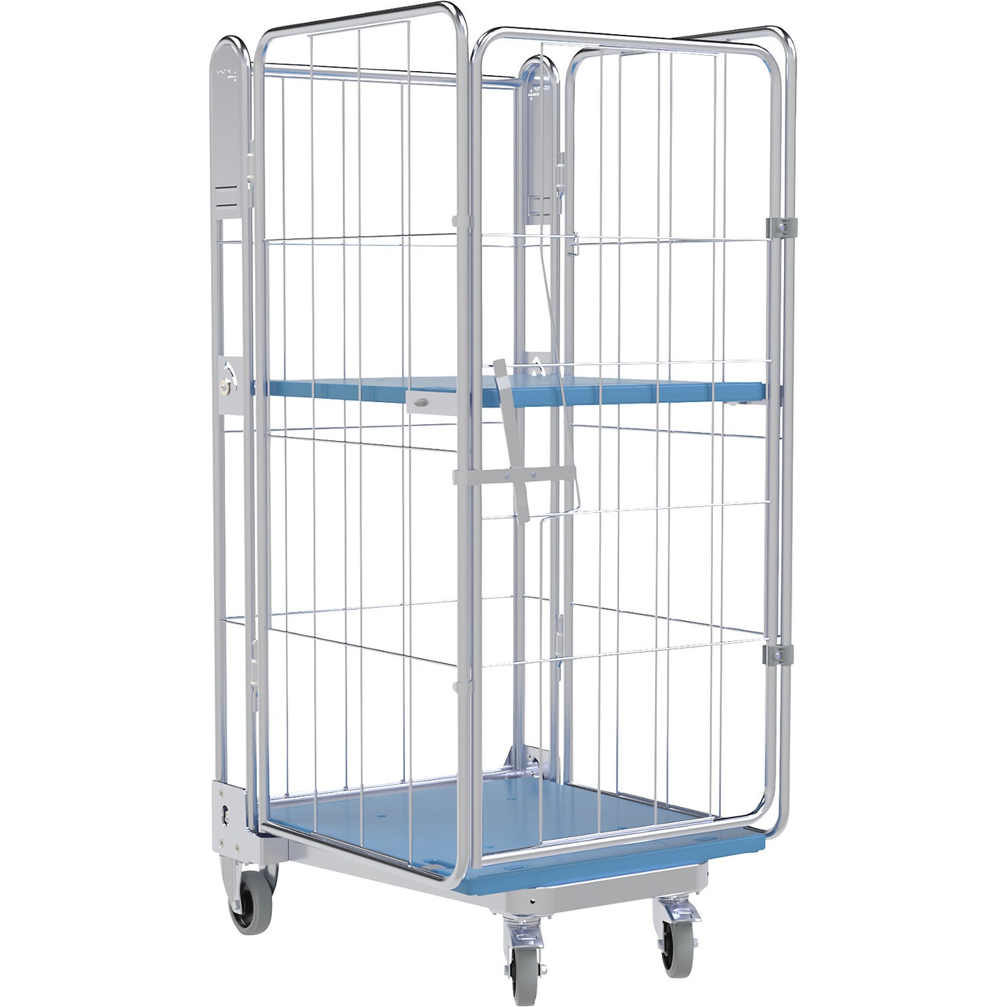 Roll container, 4-sided, plastic dolly, H 1690 mm, 1 shelf.