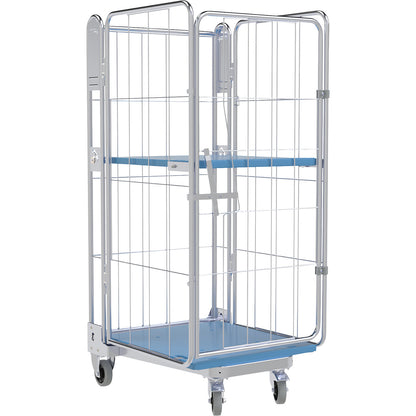 Roll container, 4-sided, plastic dolly, H 1690 mm, 1 shelf.