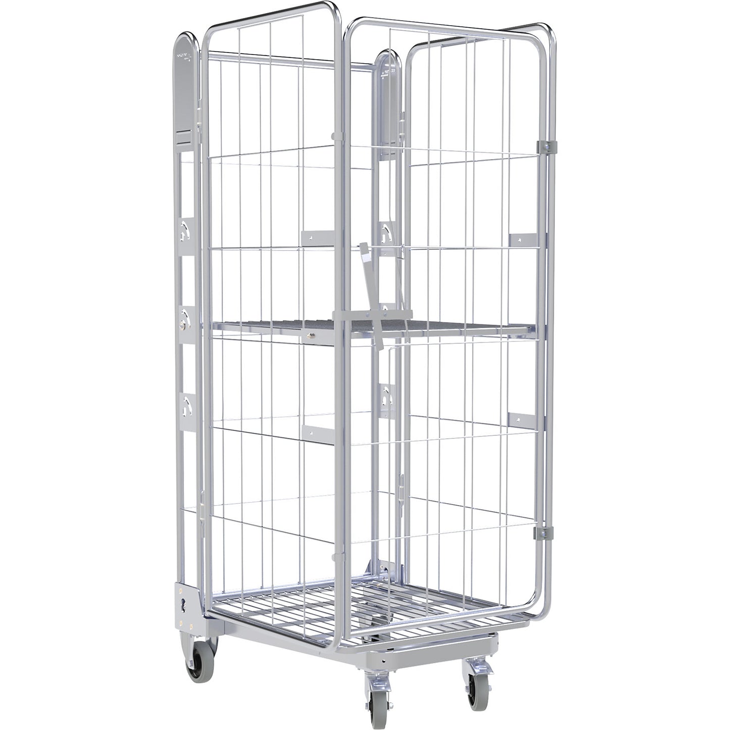 Roll container, 4-sided, steel dolly, H 1875 mm, 1 shelf.