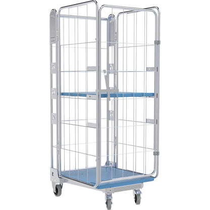 Roll container, 4-sided, plastic dolly, H 1875 mm, 1 shelf.