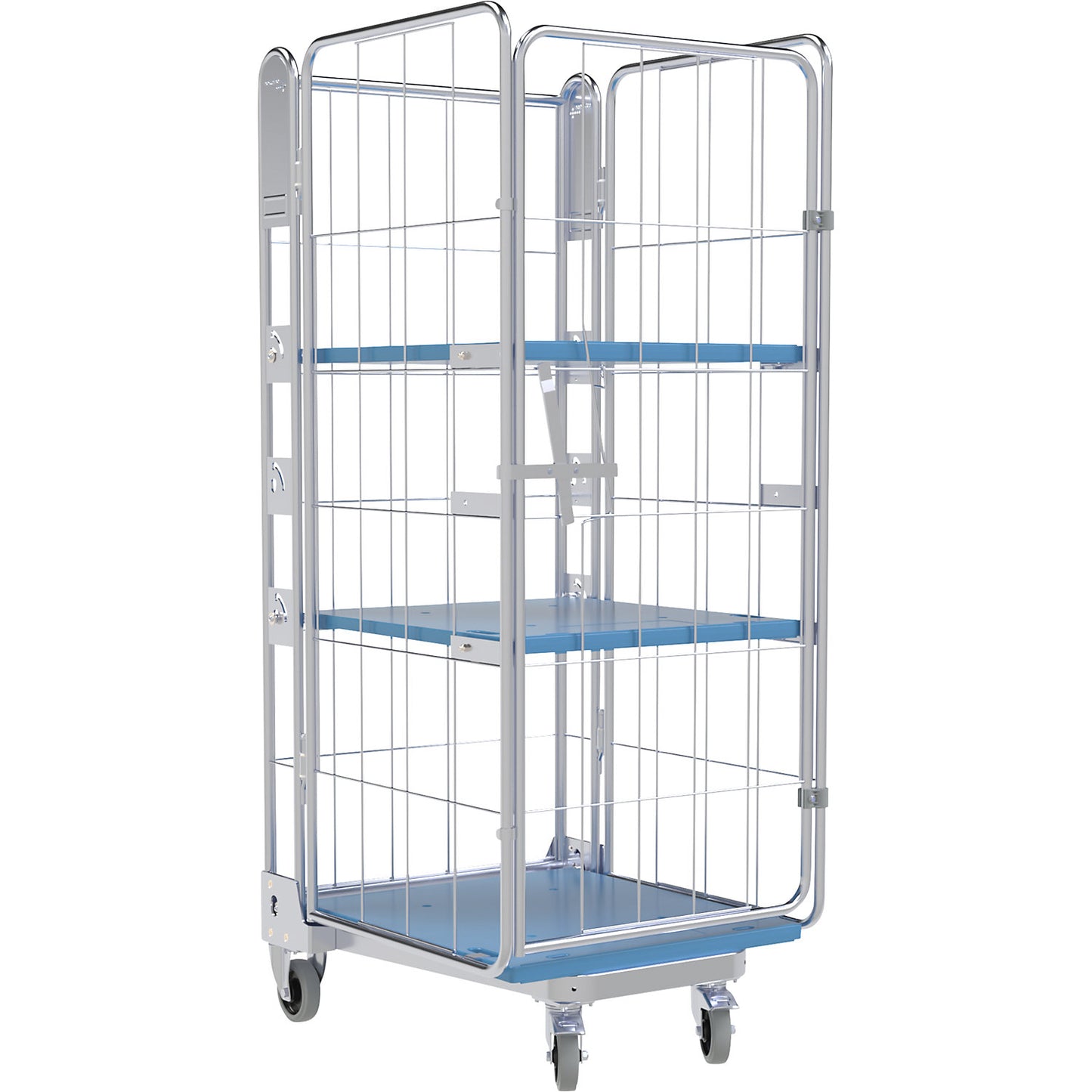 Roll container, 4-sided, plastic dolly, H 1875 mm, 2 shelves.