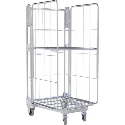 Roll container, 3-sided, steel dolly, H 1690 mm, 1 shelf.