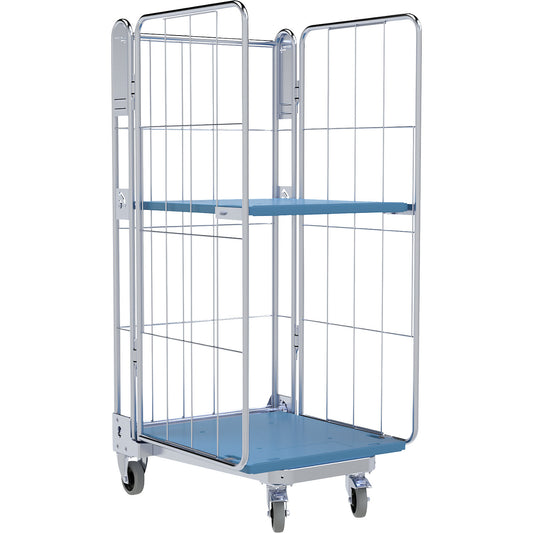 Roll container, 3-sided, plastic dolly, H 1690 mm, 1 shelf.