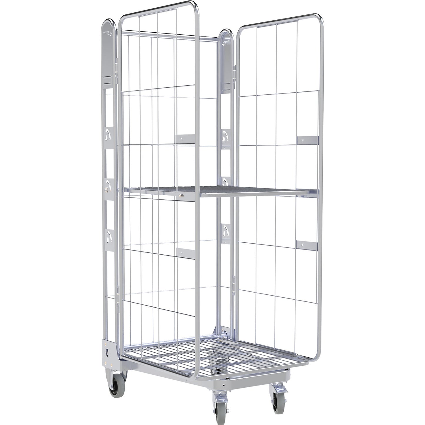 Roll container, 3-sided, steel dolly, H 1875 mm, 1 shelf.