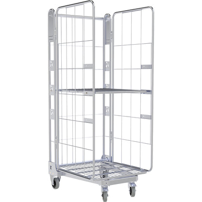 Roll container, 3-sided, steel dolly, H 1875 mm, 1 shelf.
