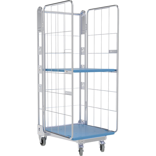 Roll container, 3-sided, plastic dolly, H 1875 mm, 1 shelf.