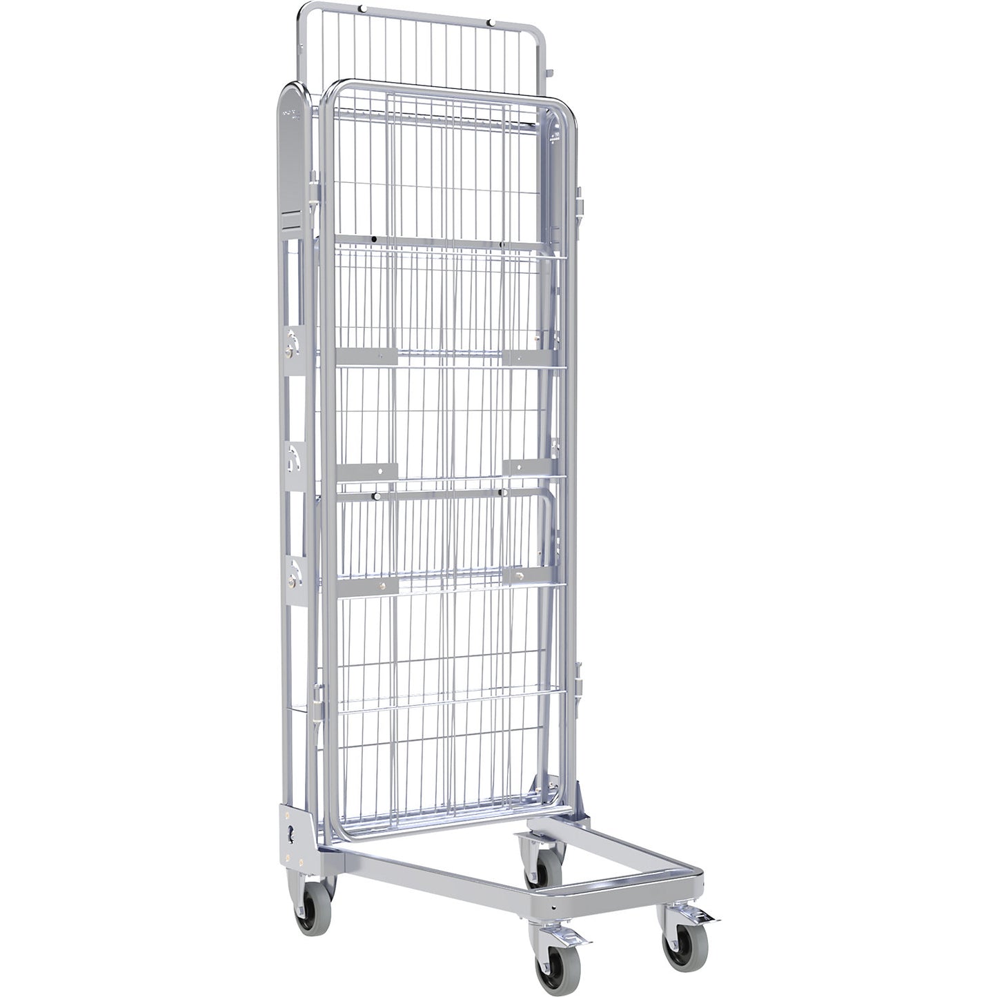 Roll container, 3-sided, steel dolly, H 1875 mm, 2 shelves.