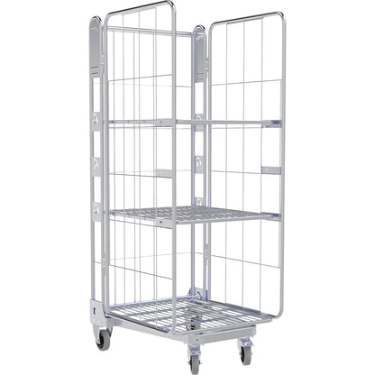 Roll container, 3-sided, steel dolly, H 1875 mm, 2 shelves.
