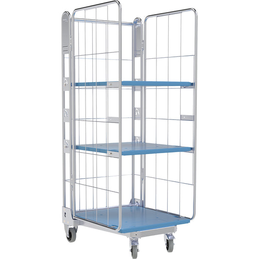 Roll container, 3-sided, plastic dolly, H 1875 mm, 2 shelves.