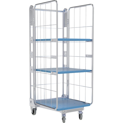 Roll container, 3-sided, plastic dolly, H 1875 mm, 2 shelves.