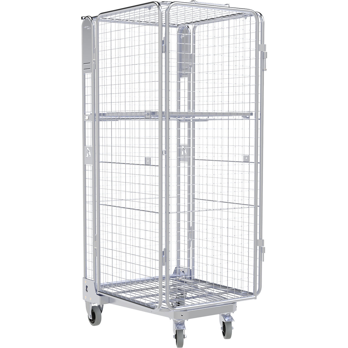 Roll container, 5-sided, steel dolly, H 1895 mm, 1 top shelf.